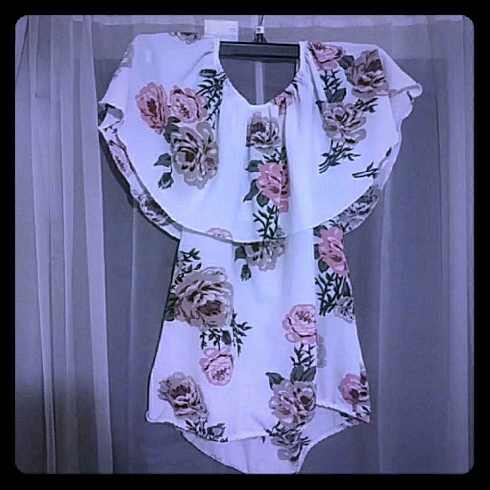 A beautiful floral off-the-shoulder shirt